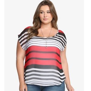 Torrid STRIPED CHIFFON BUTTON BACK TOP